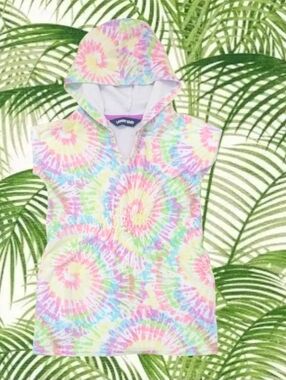 Lands' End Girls' Pastel Tie-Dye Hooded Swim Cover-up